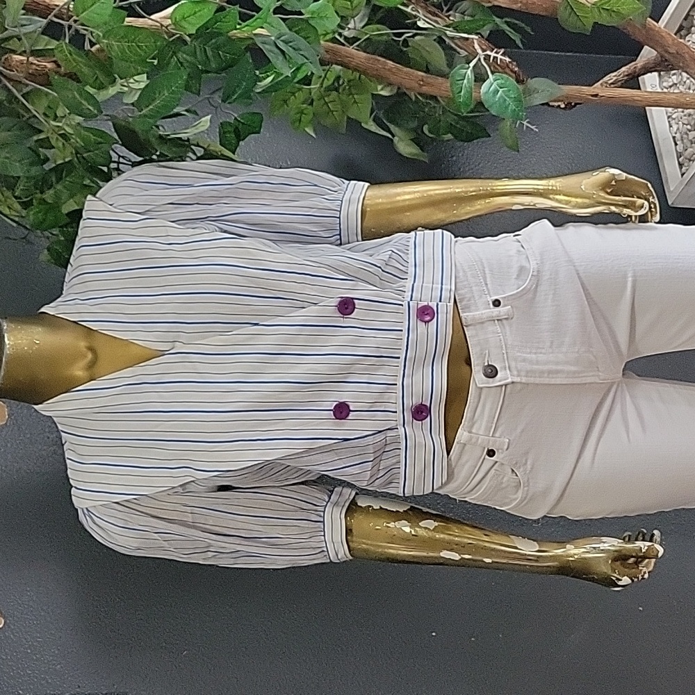 Vintage Striped Blouse with Purple Accents